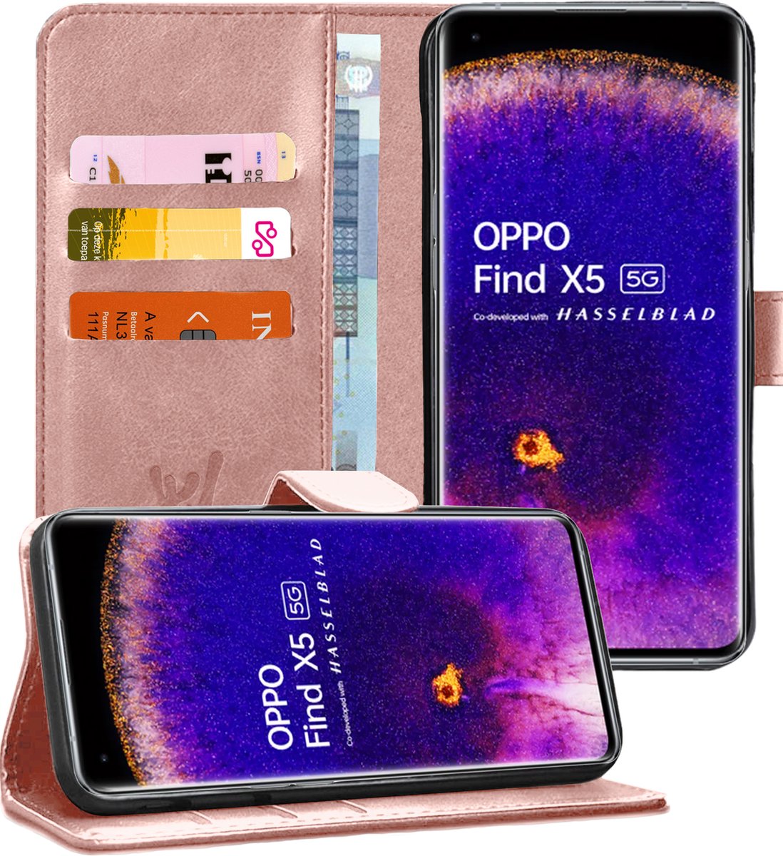 Hoesje geschikt voor Oppo Find X5 - Portemonnee Book Case Rosegoud