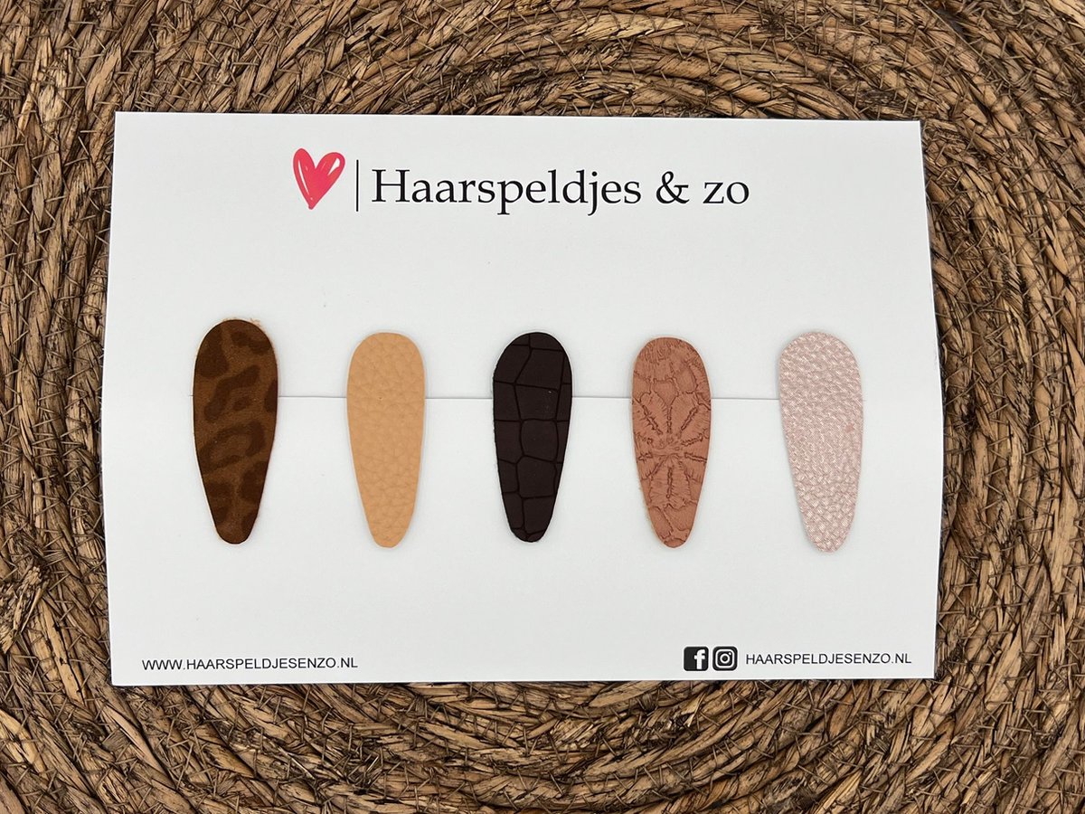 Haarspeldjes 'Lott' setje 7 - speldje met imitatieleer - 5 cm speldjes