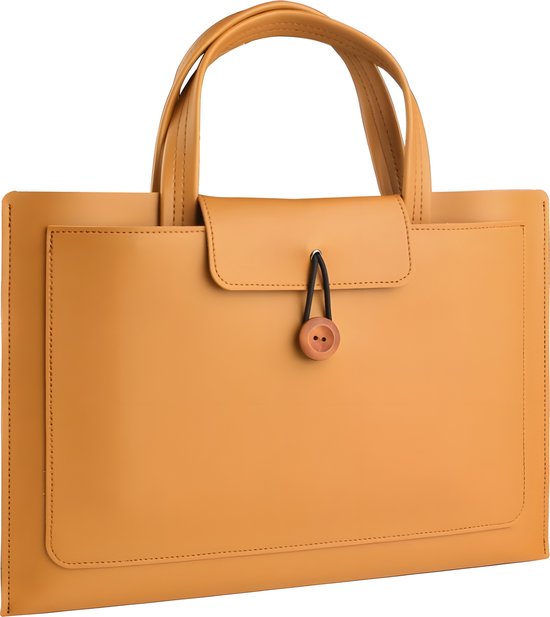 Sacoche pour ordinateur portable 11 à 14 pouces - 3 compartiments - Cuir végétalien - Housse pour ordinateur portable - Sacoche pour ordinateur portable - Convient pour Dell XPS 13, MacBook Air Pro, Surface Pro 9, ChromeBook - Jaune