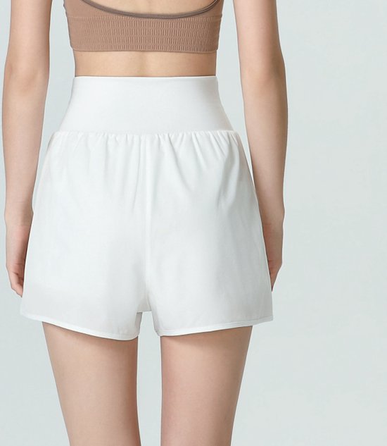 Workout Short Dames - 2 in 1 Ademend - hoge taille Vrouwen - Sport - Anti reflecterend Sportbroek - fitness korte broek - Outdoor - Zomer - Meiden - yoga culottes - Wit Maat L van Merkloos — afbeelding 5