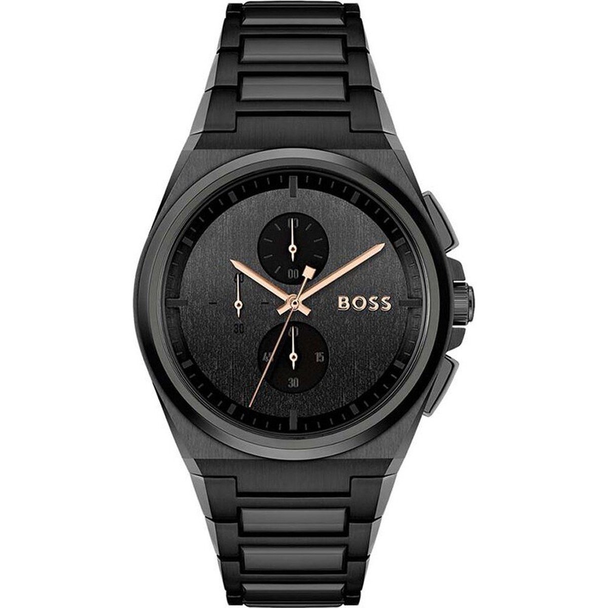 BOSS HB1514068 STREET CHRONO Heren Horloge - Chronograaf - Mineraalglas - Staal - Zwart - 44 mm breed - Quartz - Vouw-Vlindersluiting - 5 ATM (douchen)