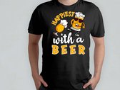 Happiest With A Beer - T Shirt - Beer - funny - HoppyHour - BeerMeNow - BrewsCruise - CraftyBeer - Proostpret - BiermeNu - Biertocht - Bierfeest
