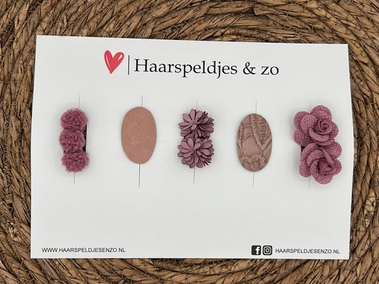 Haarspeldje antislip - baby's - kinderen - meisjes - setje 34 - mix - imitatieleer en bloemen - try-out