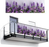 Balkonscherm 300x100 cm - Balkonposter Bloemen - Planten - Paars - Groen - Wit - Balkon scherm decoratie - Balkonschermen - Balkondoek zonnescherm