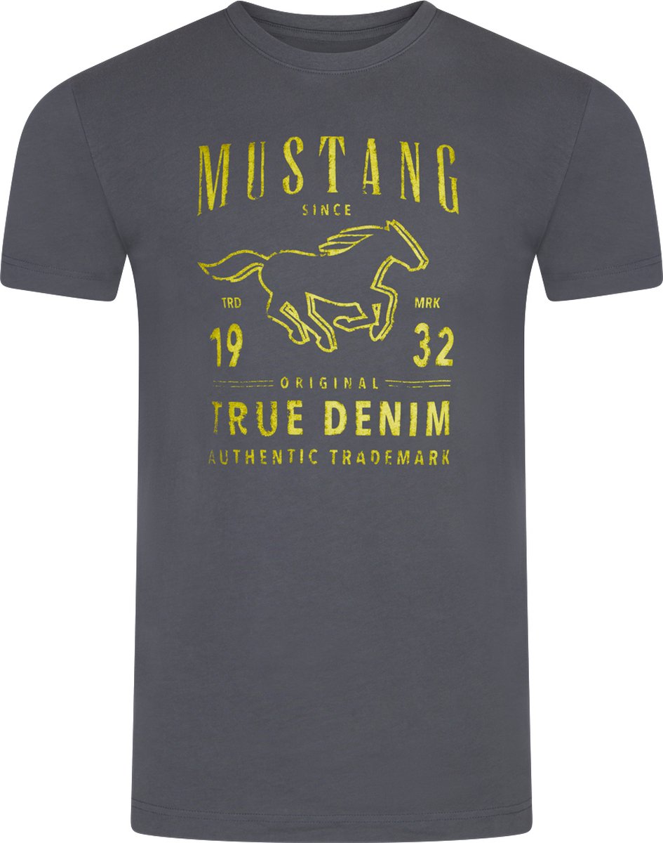 Mustang Heren T-Shirt Basic Print Tee regular fit Grijs XL Ronde Hals Volwassenen Opdruk Print Shirts