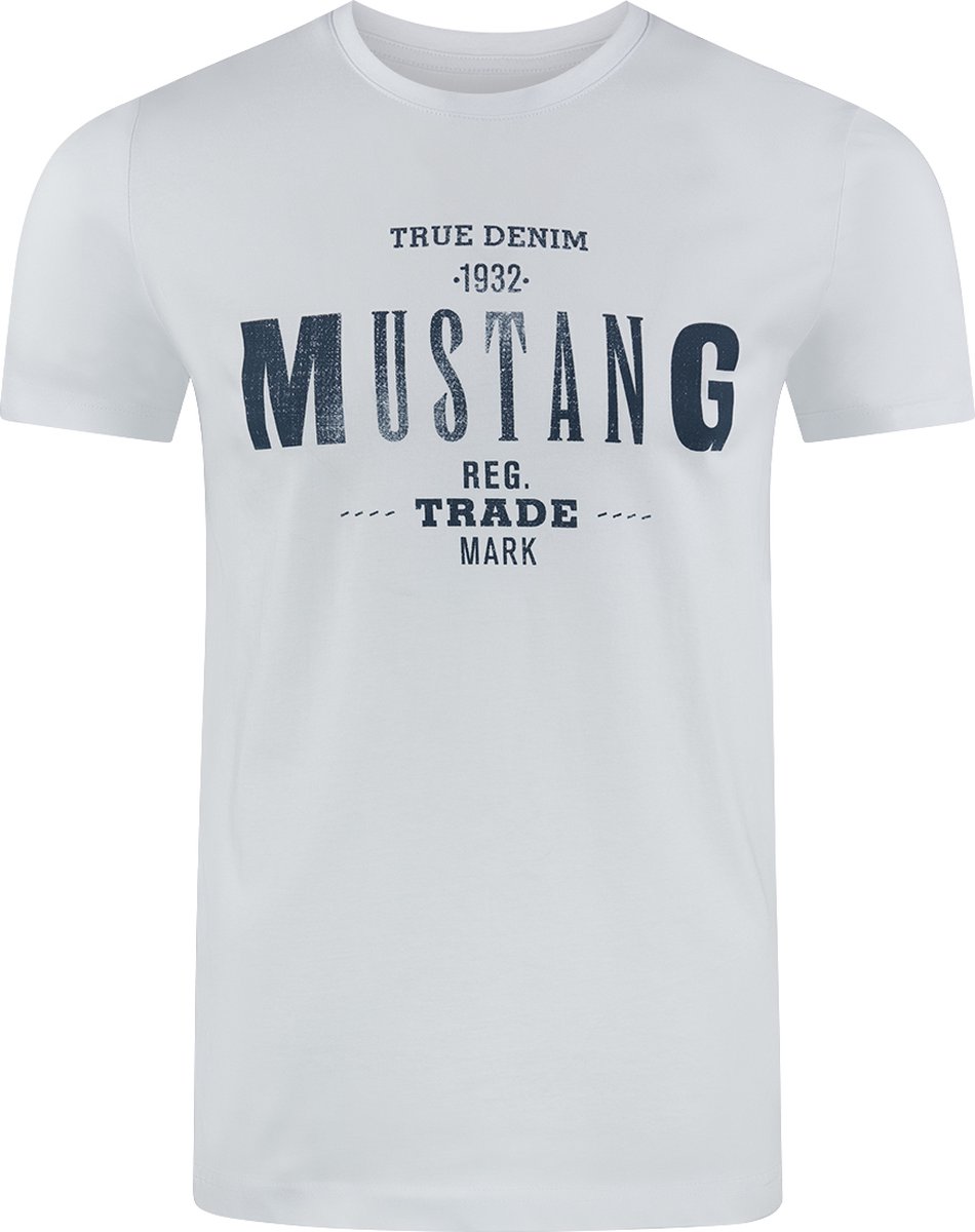 Mustang Heren T-Shirt Basic Print Tee regular fit Wit XL Ronde Hals Volwassenen Opdruk Print Shirts