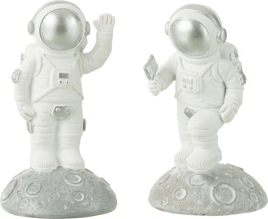 J-Line decoratie Astronauten - polyresin - wit/zilver - 2 stuks