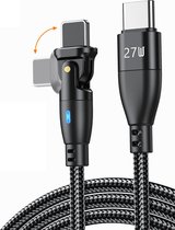 DrPhone ProCharge3 C2L 27W USB-C Naar Lightning Kabel - Lader en Datatransmissie - 180° Rotatie - LED Indicator – 2M - Zwart