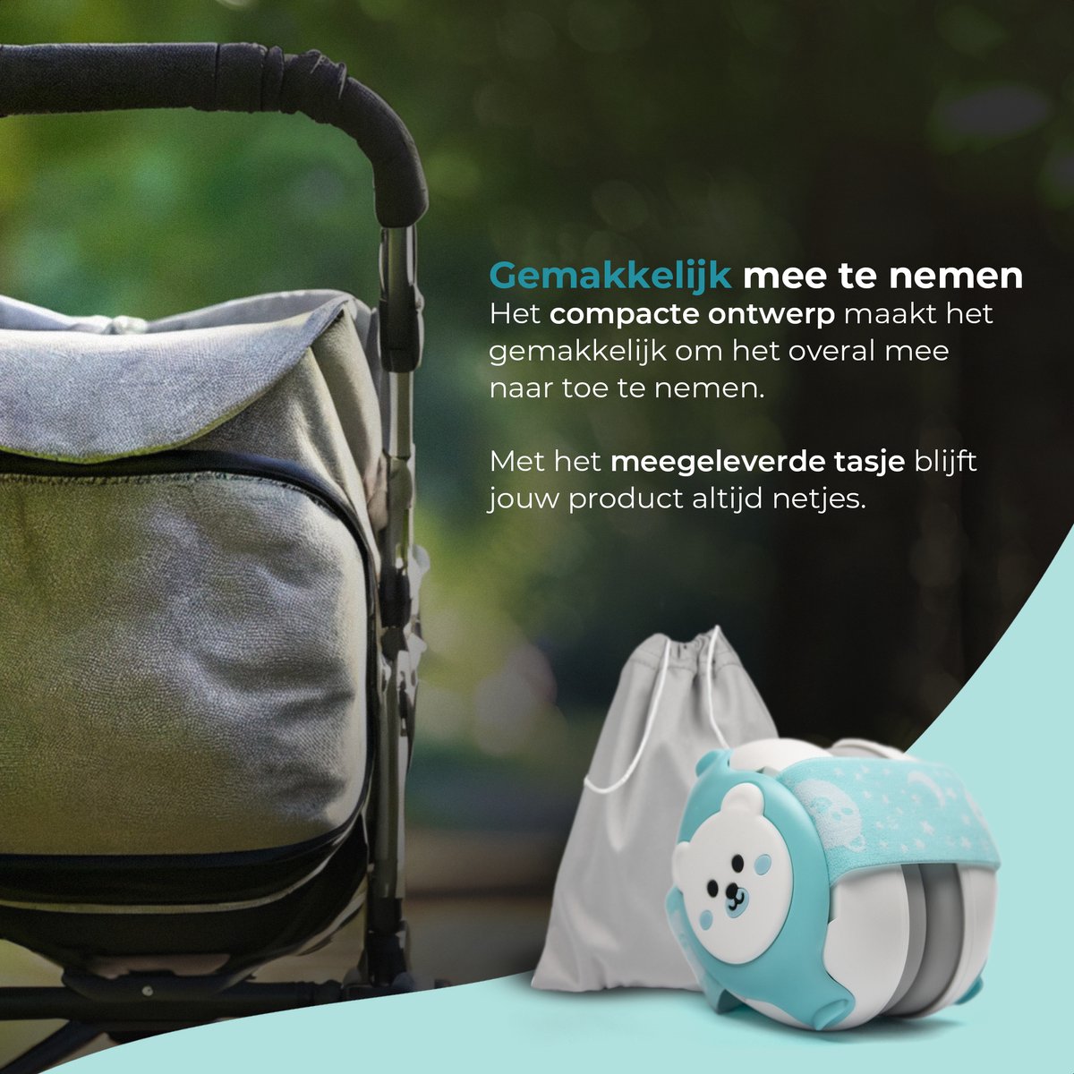 Aquila Gehoorbescherming Baby 0-3 Jaar - Koptelefoon Peuter & Kind - 23 dB CE-gecertificeerd - Elastische Band zonder Beugel - Oorbeschermers Kinderen - Geluiddempende Kinder Oorkappen - Gehoorbeschermer - Oorbescherming - Blauw - Reistasje – foto 2