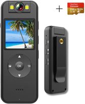 MrGoods Bodycam HD 4K - Action Cam - Bewegingsdetectie - 180º Draaibare Lens - LED Display Scherm - Bodycam Politie - Infrarood - Spycam - Incl. 256GB SD-Kaart en USB Stekker