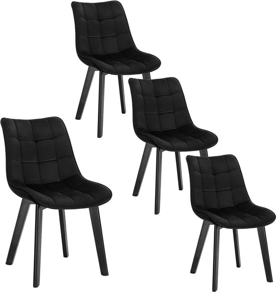 4 eetkamerstoelen 4 stuks keukenstoel woonkamerstoel gestoffeerde stoel make-up stoelen met rugleuning, fluwelen zitting, zwarte houten poten
