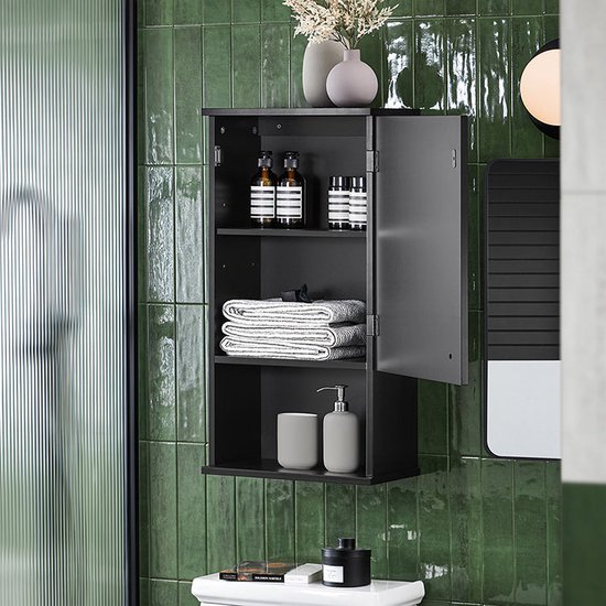 Apetaccat hangende badkamerkast, medicijnkast in eik in moderne stijl, wandkast voor badkamer met verstelbare planken, ruimtebesparende hangkast voor badkamer, keuken en woonkamer