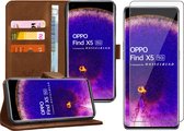 Hoesje geschikt voor Oppo Find X5 - Screenprotector Glas - Portemonnee Book Case Bruin