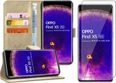 Hoesje geschikt voor Oppo Find X5 - Screenprotector Glas - Portemonnee Book Case Goud