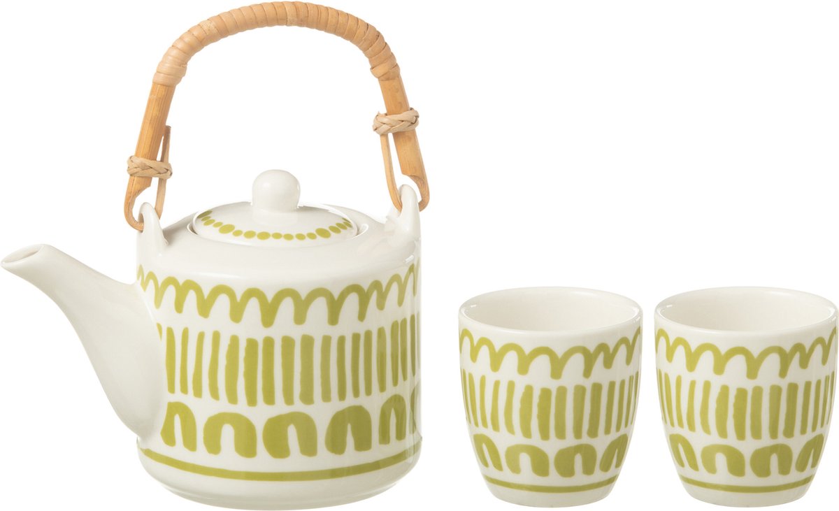 J-Line kop + theepot Strepen - keramiek - groen - set van 3