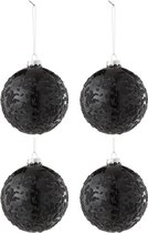 J-Line Kerstballen - glas & parels - zwart - 4 stuks - kerstboomversiering