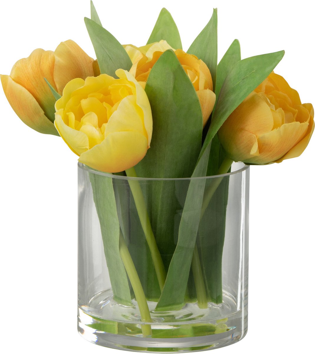 J-Line tulpen In Vaas Rond - kunststof/glas - geel - small - Ø 16 cm