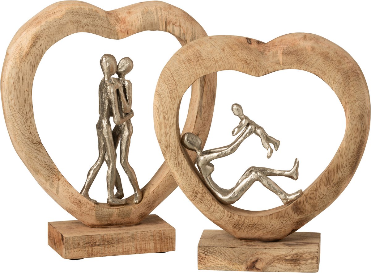 decoratie Figuur Koppel - hout/aluminium - naturel/zilver