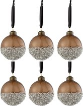 J-Line Doos Van 6 Kerstballen Parels Zilver Glas Bruin Small