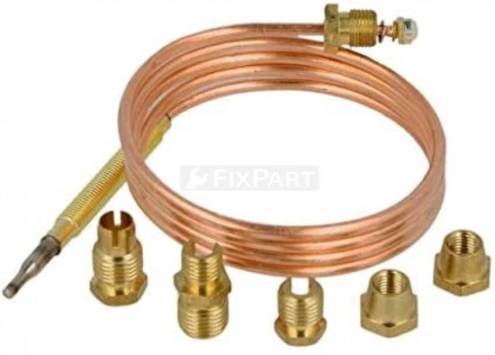 120cm universele thermokoppel set van koper met diverse messing aansluitstukken.