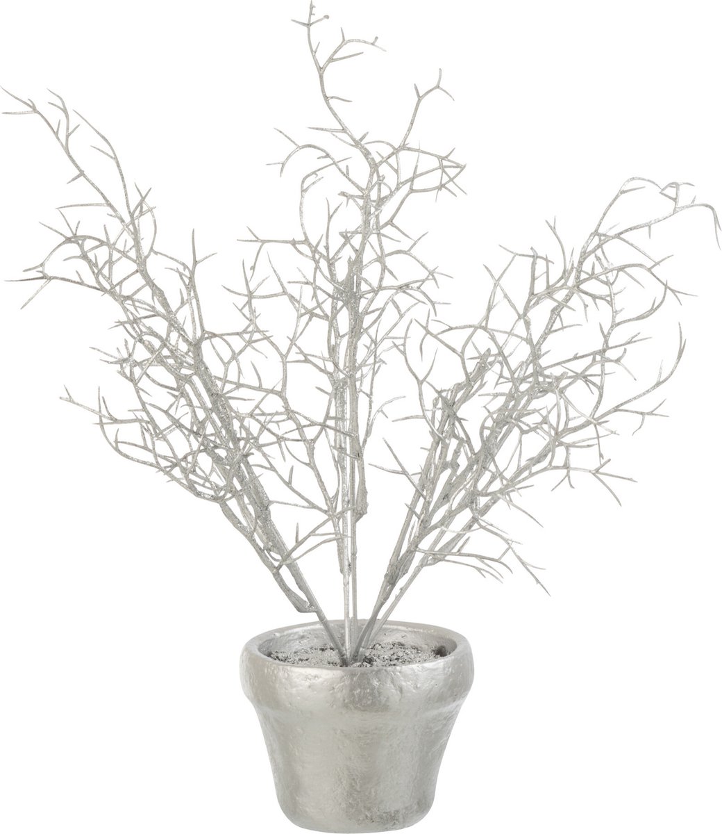 J-Line decoratie boompje In Pot Glitter - kunststof - zilver