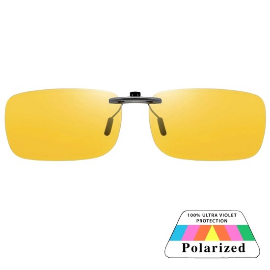 Fako Sunglasses® - Lunettes de soleil convertibles à clipser en Métal - Fitover Clip-on - Polarisées - Polarisées - Petit - 135x37 mm - Vision nocturne - Jaune