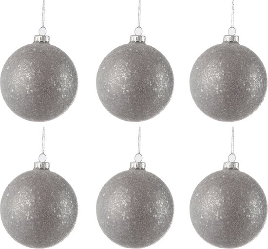J-Line kerstbal Pailletten - glas - grijs - doos van 6