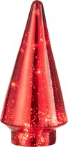 J-Line decoratie Kerstboom - glas - rood - LED lichtjes - medium