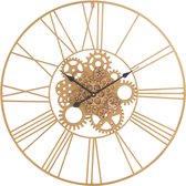J-Line Rond Romeinse Cijfers Tandwielen klok - metaal - goud - Ø 80 cm - woonaccessoires