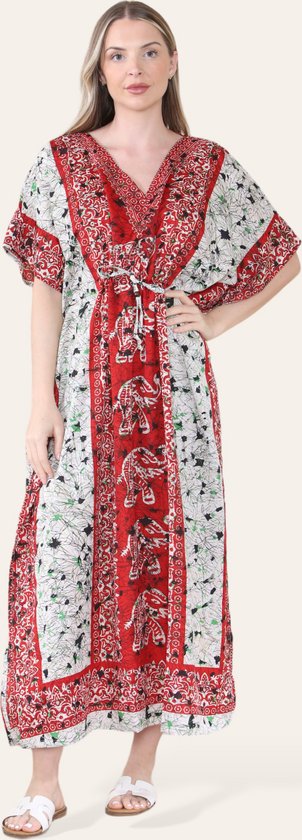 Dames kaftan jurk Lara dierenprint rood wit zwart groen beige african style strandjurk Maat XL-XXL