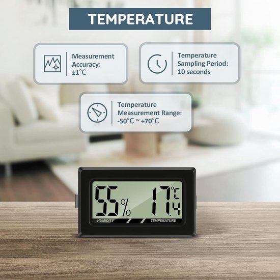 Digitale thermometer en hygrometer voor binnen, met