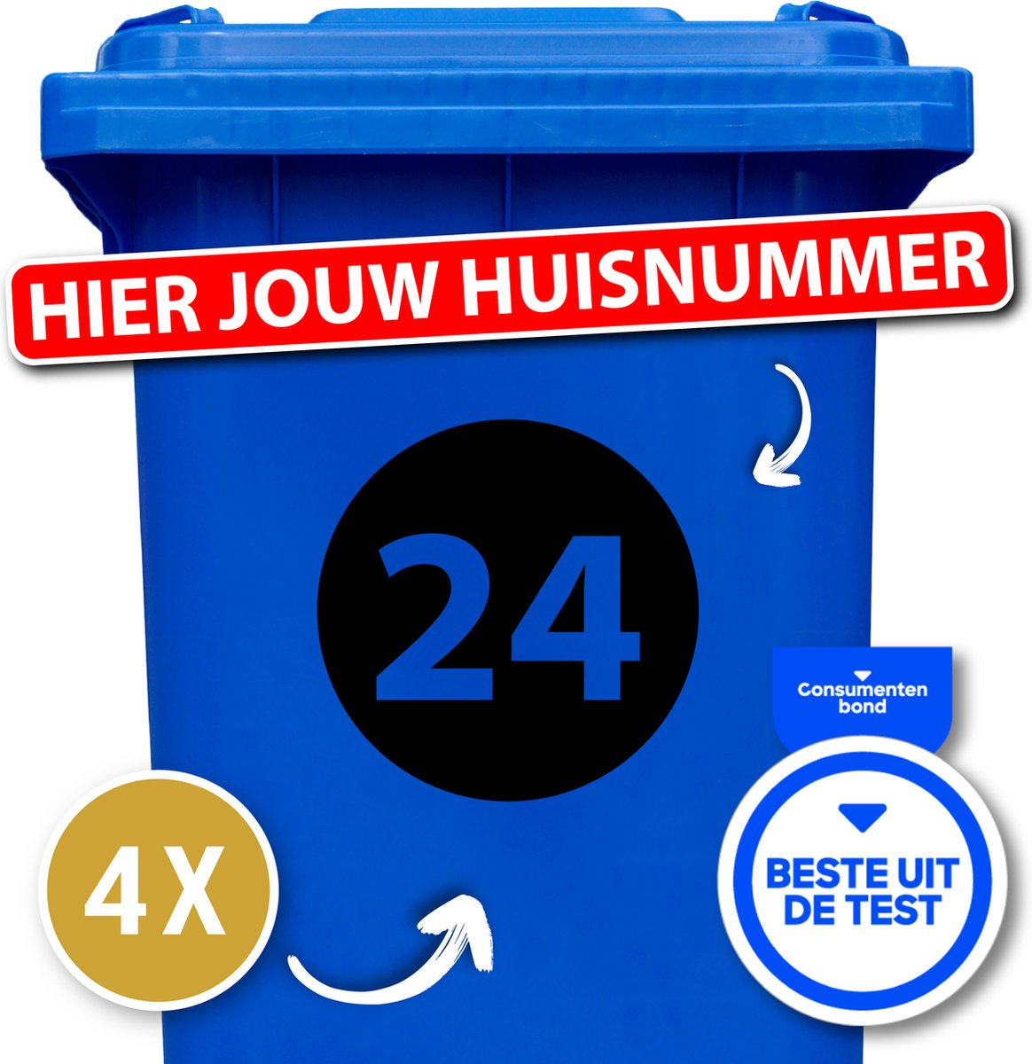 Container Stickers - Voordeelset 4 stuks - Variant: Cirkel - Kleur: Zwart - Stickers volwassenen - Cijfer stickers - Container stickers - sticker - stickers