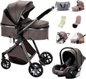 N.lux - Luxe kinderwagen set 3 in 1 - Wandelwagen - Inclusief autostoel - Buggy - Bruin