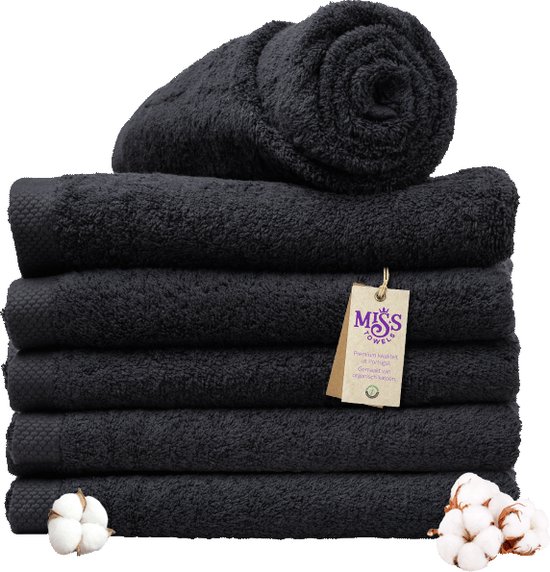 Miss Towels - Hotelhanddoek - Zwart - 70x140 - 5+1 Bundel