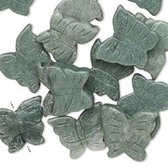 Natuurstenen kralen, Vlinders van groen marmer, ca. 20x18mm, rijggat ca. 1,5mm (verticaal). Per snoer met 15 vlinders.