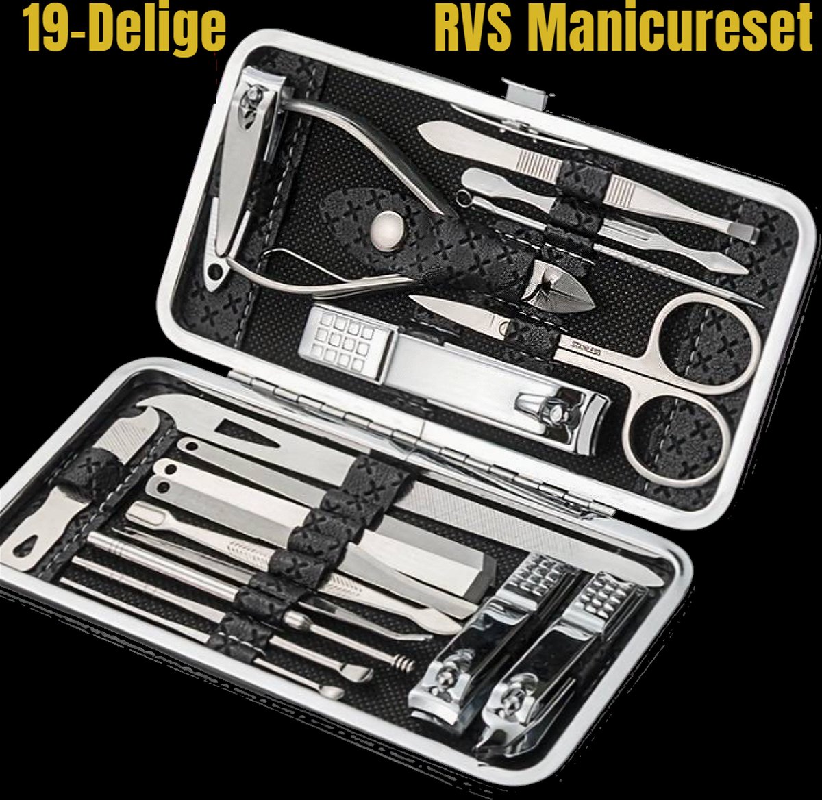 Goedkoopste Allernieuwste.nl® 19-Delige Manicure Set Pedicure Set RVS - Professionele Verzorgingsset Manicureset Reisnagelset - Roestvrijstaal 19 delig met Etui