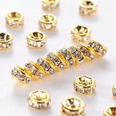 Rhinestone spacer beads, AAA-kwaliteit, goud met heldere chatons, 8x4mm. Verkocht per 100 stuks !