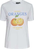 Pieces T-shirt Pcane Print Tee Bc 17149332 Bright White/oranges Dames Maat - XL