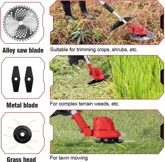 Grasmaaier - Grastrimmer - Incl 2 Accu´s & Oplader - Onkruid - Maaier - Kantelmaaier - Rood — afbeelding 3