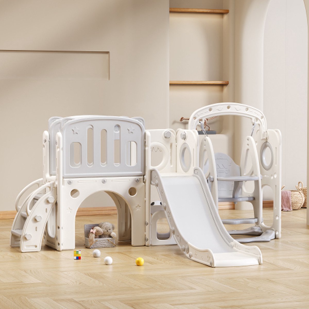 Speeltoestel 3 in 1 Luxe Huis - Gray - voor binnen en buiten -Baby - Peuter - Kleuter- Cadeau - 1 jaar - 2 jaar - 3 jaar - Sinterklaas - Kerst - Jongen - Meisje - Schuifaf