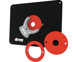 KREG PRS4034 freestafel inlegplaat voorgeboord 298 x 235 x 9 mm + 3x reduceerring 25 mm / 30 mm / 67 mm