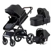 Netonic Luxe 3-in-1 Kinderwagen - Wandelwagen - Autostoeltje - Buggy - Inklapbaar - Zwart - 0-36 Maanden