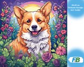F4B Hond met Bloemen Diamond Painting 40x40cm | Vierkante Steentjes | Dieren | Corgi | Honden | Diamond Painting Pakket Volwassenen | Kinderen | Volledig Dekkend