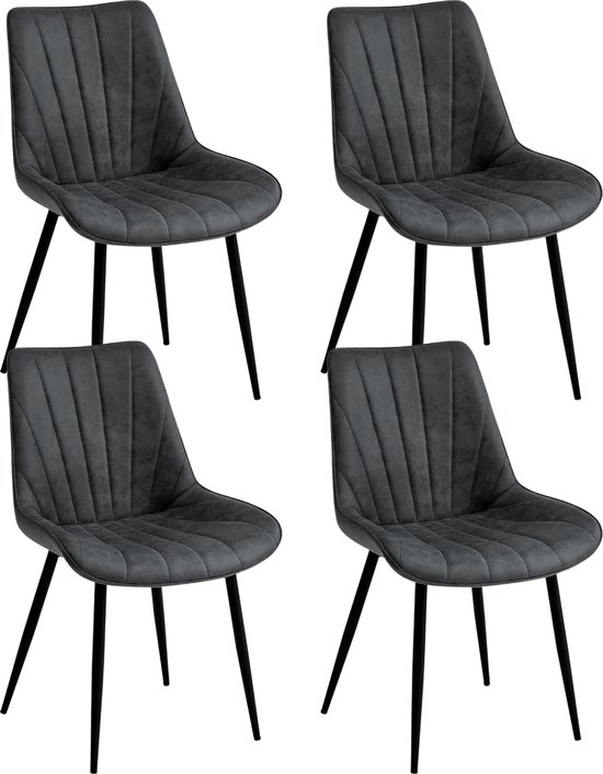 Colenis® - Lesedi Eetkamerstoel - Set Van 4 - Antraciet - Microfiber Stof - Industrieel