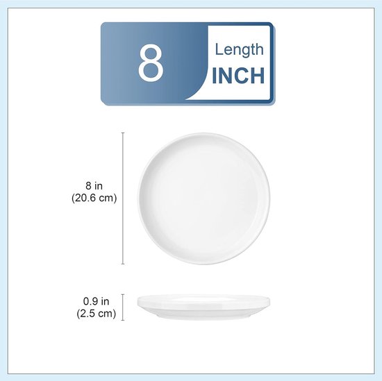 Witte borden schotelset voor dessert 8 inch borden set voor 6 ronde borden met lipranden keramische platen magnetron en vaatwasmachinebestendig borden set van Witt — afbeelding 3
