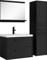 Badplaats Badkamermeubel Set Etna 60 cm - Mat zwart - Badmeubel met spiegel en zijkast