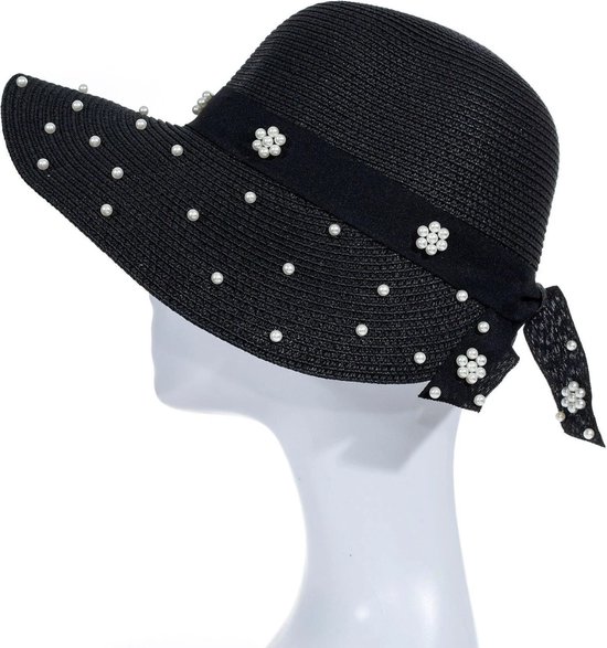 Urania Zonnehoed Dames - UV Werend - Papieren hoed - Zomerhoed heren - Met ornamenten - 40 cm - Zwart