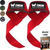 Thor Athletics Lifting Straps - Krachttraining Accessoires - Powerlifting Straps - Deadlift Straps - Rood - Inclusief E-Book