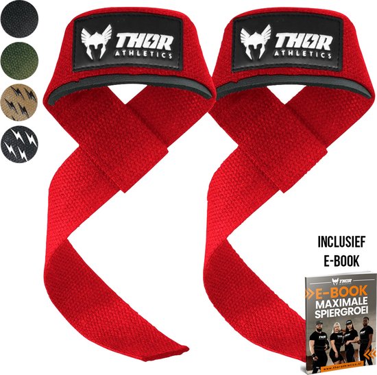 Foto: Thor athletics lifting straps krachttraining accessoires powerlifting straps deadlift straps rood inclusief e book