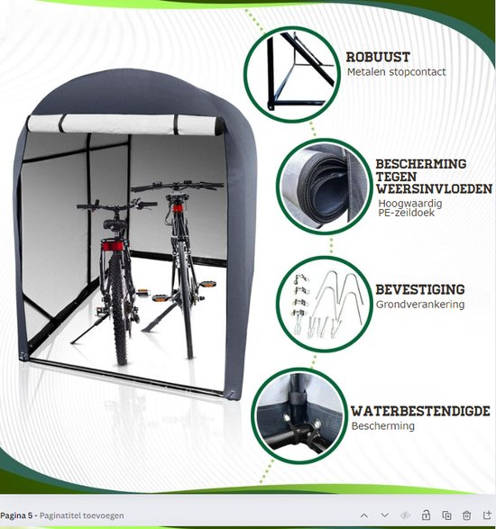 Nieuwe -tuinopslag, een op maat gemaakte garage voor fietsen, motoren en gereedschap